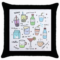 Drinks Cocktails Doodles Coffee Throw Pillow Case (black) by Apen