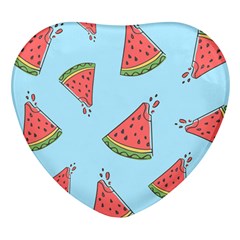 Watermelon Fruit Pattern Tropical Heart Glass Fridge Magnet (4 Pack) by Apen