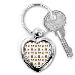 Fries Taco Pattern Fast Food Key Chain (heart) by Apen