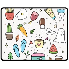 Doodle Fun Food Drawing Cute Two Sides Fleece Blanket (medium) by Apen