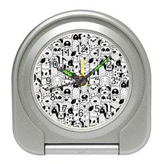 Seamless Pattern With Black White Doodle Dogs Travel Alarm Clock by Grandong