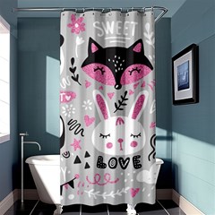 Big Set With Cute Cartoon Animals Bear Panda Bunny Penguin Cat Fox Shower Curtain 36  X 72  (stall)  by Bedest