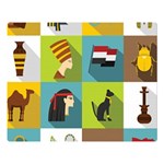 Egypt Travel Items Icons Set Flat Style Two Sides Premium Plush Fleece Blanket (Large) 80 x60  Blanket Front