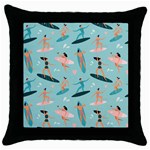 Beach Surfing Surfers With Surfboards Surfer Rides Wave Summer Outdoors Surfboards Seamless Pattern Throw Pillow Case (Black) Front