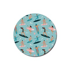 Beach Surfing Surfers With Surfboards Surfer Rides Wave Summer Outdoors Surfboards Seamless Pattern Rubber Round Coaster (4 Pack) by Bedest