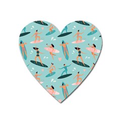 Beach Surfing Surfers With Surfboards Surfer Rides Wave Summer Outdoors Surfboards Seamless Pattern Heart Magnet by Bedest