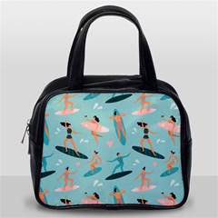 Beach Surfing Surfers With Surfboards Surfer Rides Wave Summer Outdoors Surfboards Seamless Pattern Classic Handbag (one Side) by Bedest