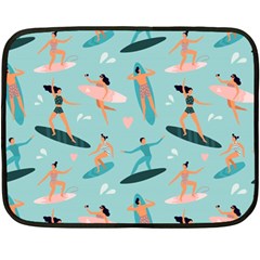 Beach Surfing Surfers With Surfboards Surfer Rides Wave Summer Outdoors Surfboards Seamless Pattern Two Sides Fleece Blanket (mini) by Bedest