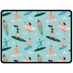 Beach Surfing Surfers With Surfboards Surfer Rides Wave Summer Outdoors Surfboards Seamless Pattern Fleece Blanket (large) by Bedest