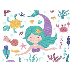 Set Cute Mermaid Seaweeds Marine In Habitants Premium Plush Fleece Blanket (extra Small) by Bedest