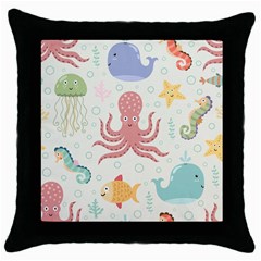 Underwater Seamless Pattern Light Background Funny Throw Pillow Case (black) by Bedest