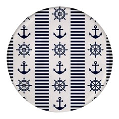 Nautical Seamless Pattern Vector Illustration Round Glass Fridge Magnet (4 Pack) by Bedest