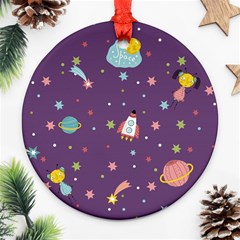 Space Travels Seamless Pattern Vector Cartoon Ornament (round) by Bedest