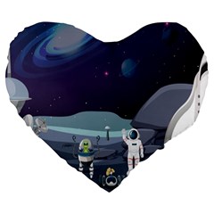 Alien Astronaut Scene Large 19  Premium Heart Shape Cushions by Bedest