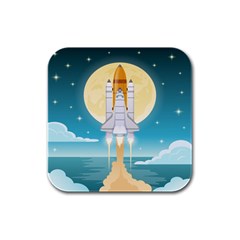 Space Exploration Illustration Rubber Square Coaster (4 Pack) by Bedest