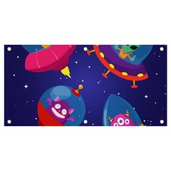 Cartoon Funny Aliens With Ufo Duck Starry Sky Set Banner And Sign 4  X 2  by Ndabl3x