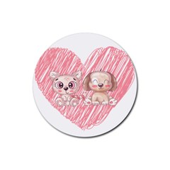 Dog Cat Animal Pet Heart Love Rubber Coaster (round) by Sarkoni