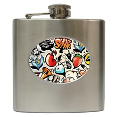 Comical Words Animals Comic Omics Crazy Graffiti Hip Flask (6 Oz) by Bedest