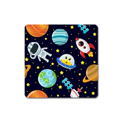 Space Seamless Pattern Illustration Square Magnet by Hannah976