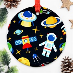 Space Seamless Pattern Cartoon Art Ornament (round) by Hannah976