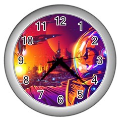 Far Future Human Colonization Wall Clock (silver) by Hannah976