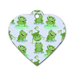 Cute Green Frogs Seamless Pattern Dog Tag Heart (two Sides) by Ravend