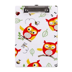 Seamless Pattern Vector Owl Cartoon With Bugs A5 Acrylic Clipboard by Apen