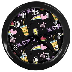 Cute Girl Things Seamless Background Wall Clock (black) by Apen