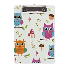 Forest Seamless Pattern With Cute Owls A5 Acrylic Clipboard by Apen