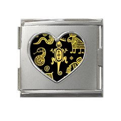 Mexican Culture Golden Tribal Icons Mega Link Heart Italian Charm (18mm) by Apen