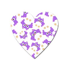 Purple Owl Pattern Background Heart Magnet by Apen