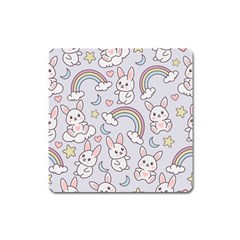 Seamless Pattern With Cute Rabbit Character Square Magnet by Apen