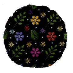 Embroidery Seamless Pattern With Flowers Large 18  Premium Flano Round Cushions by Apen