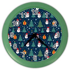 Snow Snowman Tree Christmas Tree Color Wall Clock by Ravend