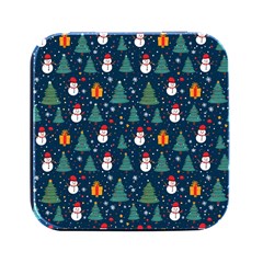 Snow Snowman Tree Christmas Tree Square Metal Box (black) by Ravend