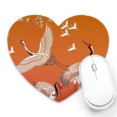 Japanese Crane Painting Of Birds Heart Mousepad by Cendanart