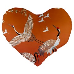 Japanese Crane Painting Of Birds Large 19  Premium Flano Heart Shape Cushions by Cendanart