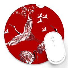 Japanese Crane Bird Art Round Mousepad by Cendanart