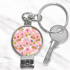 Corgi Bubble Boba Tea Pink Pattern Nail Clippers Key Chain by Cendanart