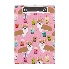 Corgi Bubble Boba Tea Pink Pattern A5 Acrylic Clipboard by Cendanart