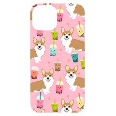 Corgi Bubble Boba Tea Pink Pattern Iphone 14 Black Uv Print Case by Cendanart