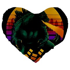 Godzilla Retrowave Large 19  Premium Flano Heart Shape Cushions by Cendanart