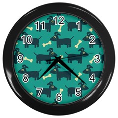 Happy Dogs Animals Pattern Wall Clock (black) by Ket1n9