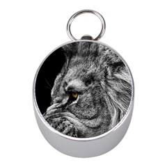 Angry Male Lion Roar Wild Animal Mini Silver Compasses by Cendanart