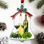 White Wine Red Wine The Bottle Metal Holly Leaf Bell Ornament Front