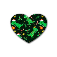 Christmas Funny Pattern Dinosaurs Rubber Heart Coaster (4 Pack) by Ket1n9