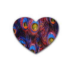 Pretty Peacock Feather Rubber Heart Coaster (4 Pack) by Ket1n9