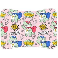 Seamless Pattern With Many Funny Cute Superhero Dinosaurs T-rex Mask Cloak With Comics Style Inscrip Velour Seat Head Rest Cushion by Ket1n9