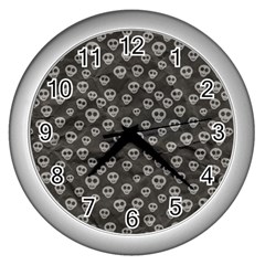 Skull Halloween Background Texture Wall Clock (silver) by Ket1n9