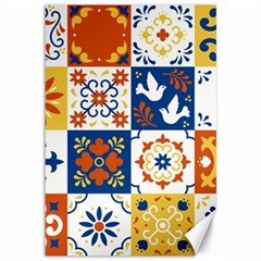 Mexican Talavera Pattern Ceramic Tiles With Flower Leaves Bird Ornaments Traditional Majolica Style Canvas 12  X 18  by Ket1n9